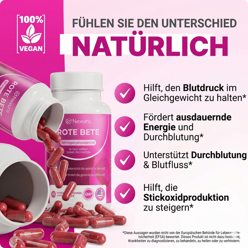 Nexura Rote Bete – 1.300 mg reine Durchblutungsförderung pro Portion*
